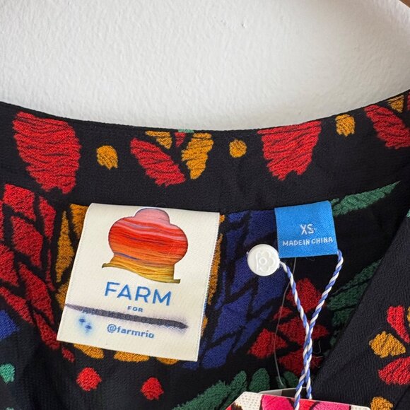 Farm Rio Georgette Long Sleeve Maxi Dress NWT Black Motif Women’s Size XS - Picture 10 of 12